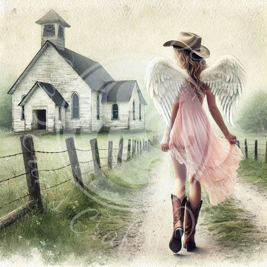 12 Sq Spring Cowgirl Angel 8x8 Printable