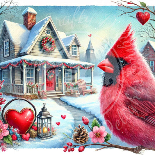 12 Valentine Cardinal and Farmhouse