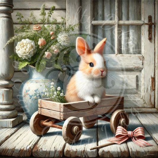 13 Bunny in a Toy Wagon