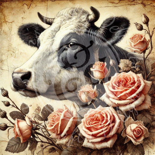 13 Sq Holstein & Roses 8x8" Printable