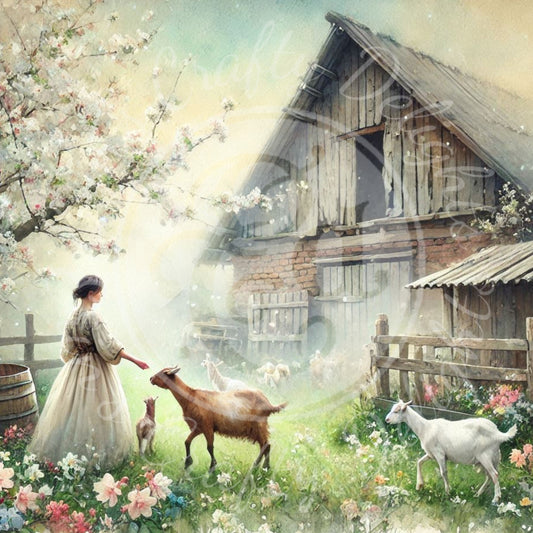 13 Sq Spring Barnyard Scene 8x8 Printable