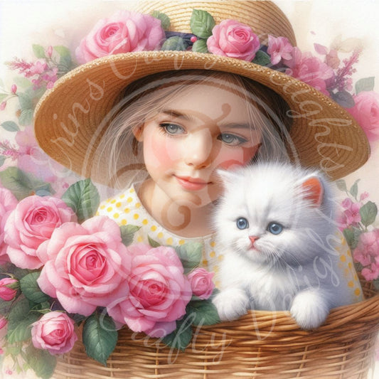 13 Spring Girl and Kitty in Yellow