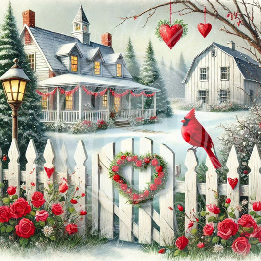 13 Valentine Cardinal and Farmhouse