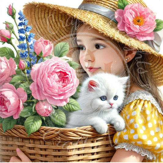 14 Spring Girl and Kitty in Yellow