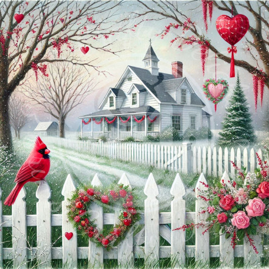 14 Valentine Cardinal and Farmhouse