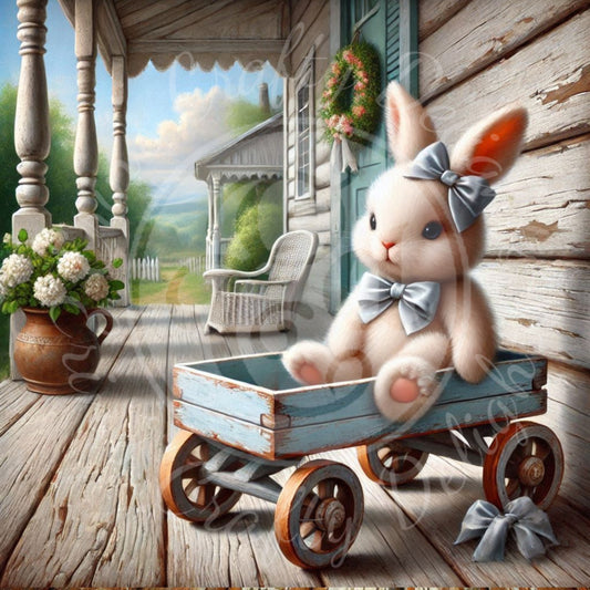 15 Bunny in a Toy Wagon