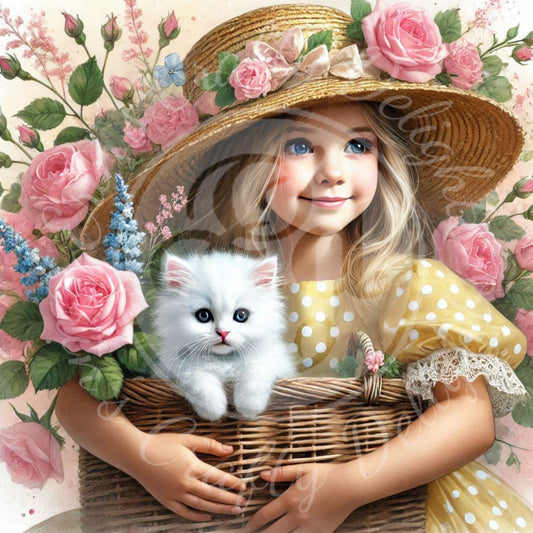 15 Spring Girl and Kitty in Yellow