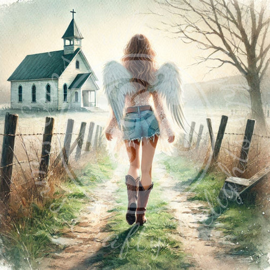 15 Sq Spring Cowgirl Angel 8x8 Printable