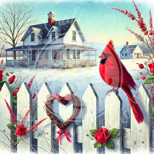 15 Valentine Cardinal and Farmhouse