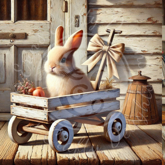 16 Bunny in a Toy Wagon