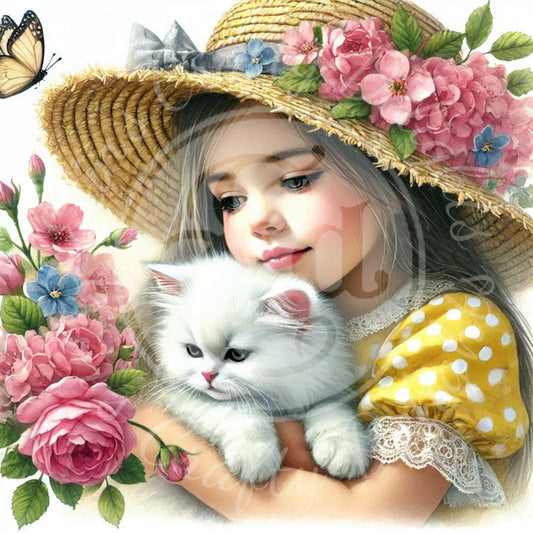 16 Spring Girl and Kitty in Yellow