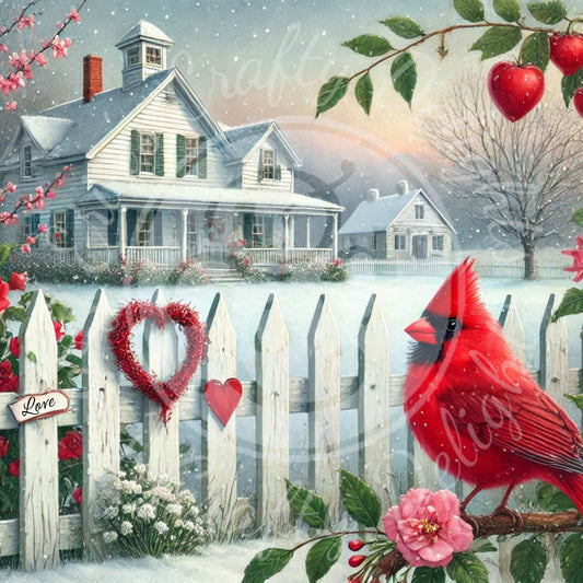16 Valentine Cardinal and Farmhouse