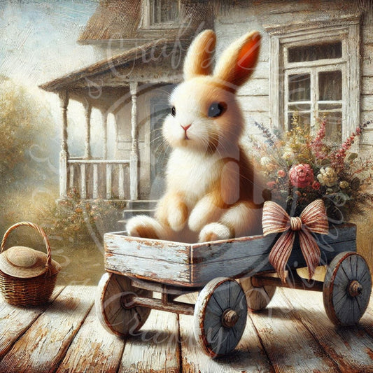 17 Bunny in a Toy Wagon