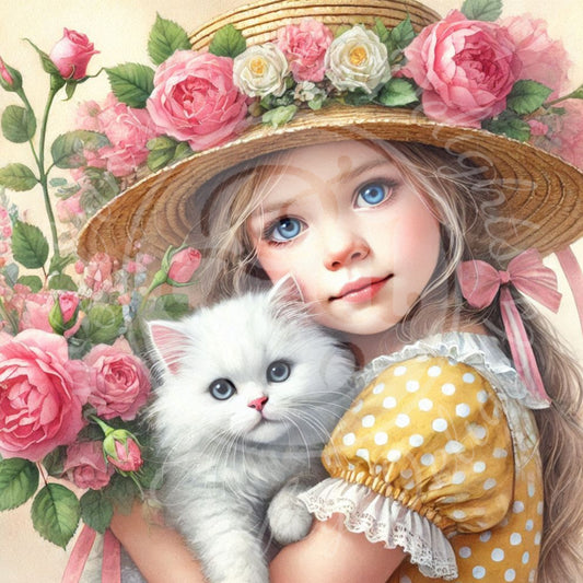 17 Spring Girl and Kitty in Yellow