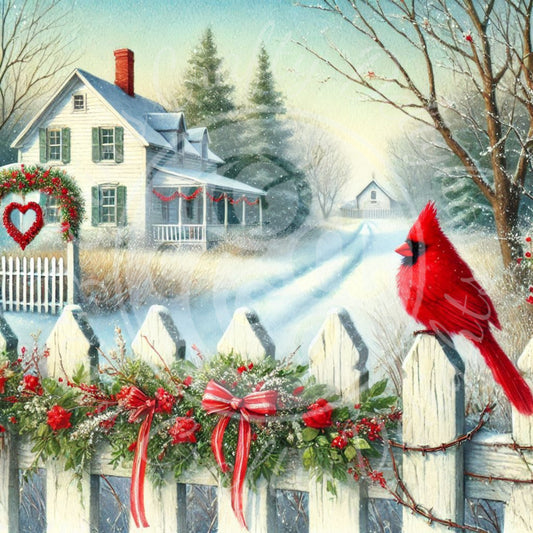 17 Valentine Cardinal and Farmhouse