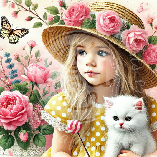 18 Spring Girl and Kitty in Yellow