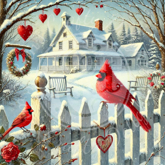 18 Valentine Cardinal and Farmhouse
