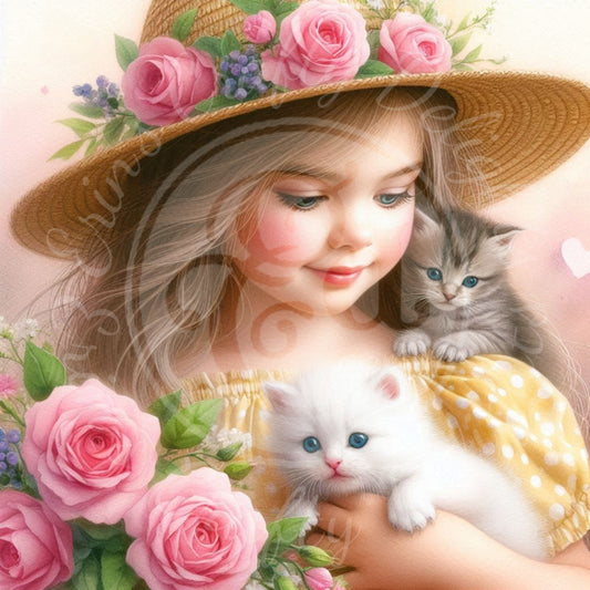 19 Spring Girl and Kitty in Yellow
