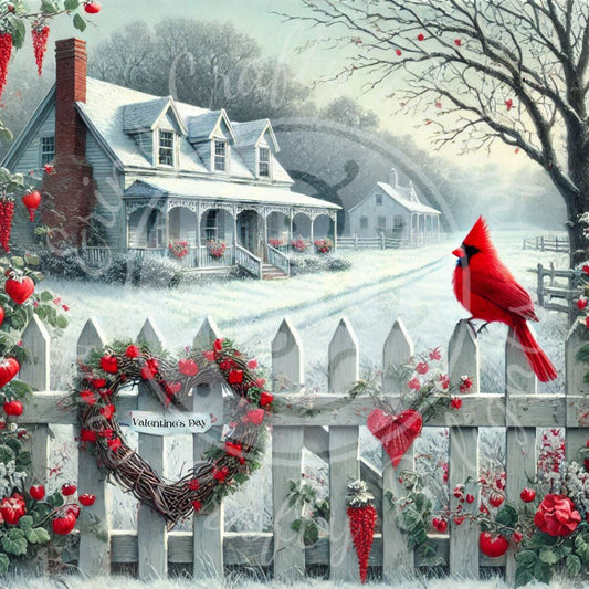 19 Valentine Cardinal and Farmhouse