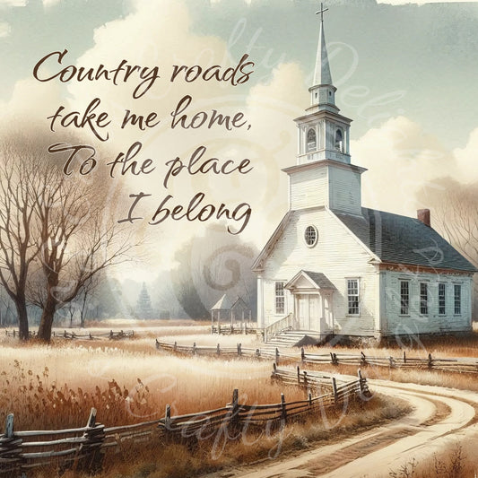 1 Sq Country Roads Church 8x8" Printable