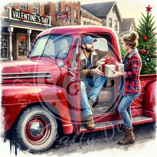 1 Couple in Love and Red Truck
