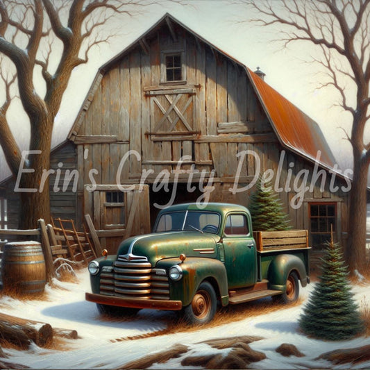 1 Green Truck and Barn