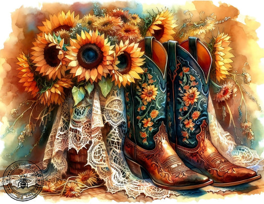 1 H Cowboy Boots and Sunflowers 8x10" Downloadable Printable
