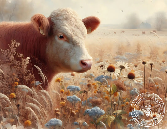 1H Cow in Fall Wildflowers Mixed Size Downloadable Printable Set