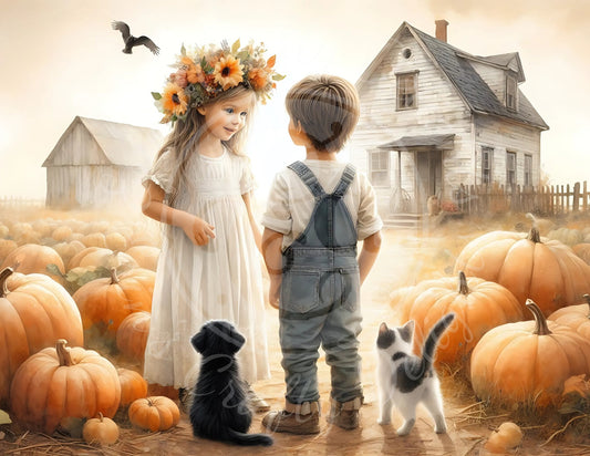 1H Fall Girl & Boy in Pumpkin Patch Printable Set