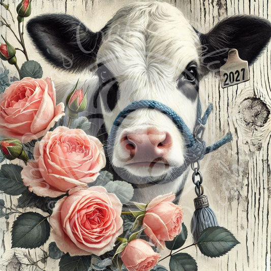 1 Sq Holstein & Roses 8x8" Printable