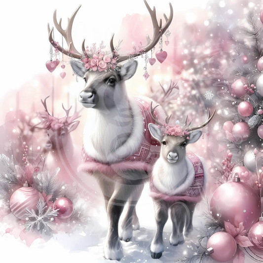 1 Pink Christmas Doe & Fawn