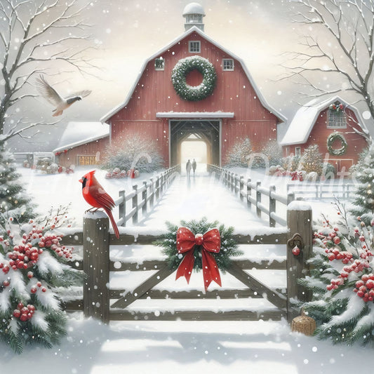 1 Red Barn & Cardinal