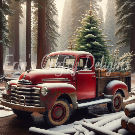 1 Red Truck in Woods