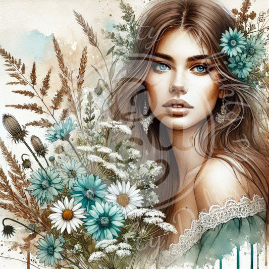 1 Sq Rustic Woman 8x8 Printable