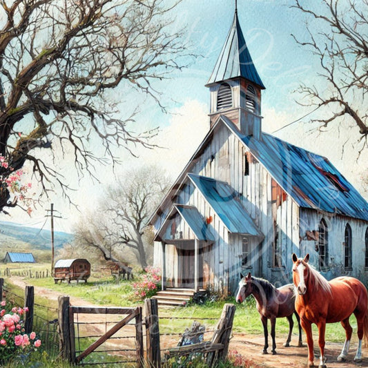 1 Spring Prairie Church and Mustangs