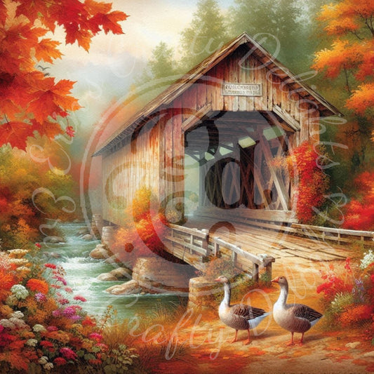1 Sq Autumn Covered Bridge 8x8 Printable