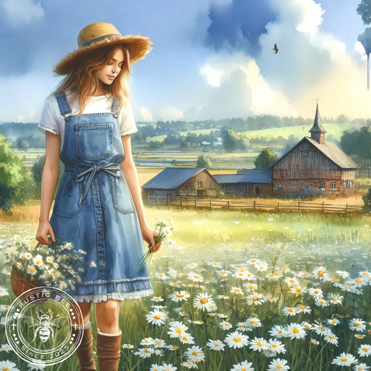 1 Sq Girl in Daisy Field 8x8" Downloadable Printable