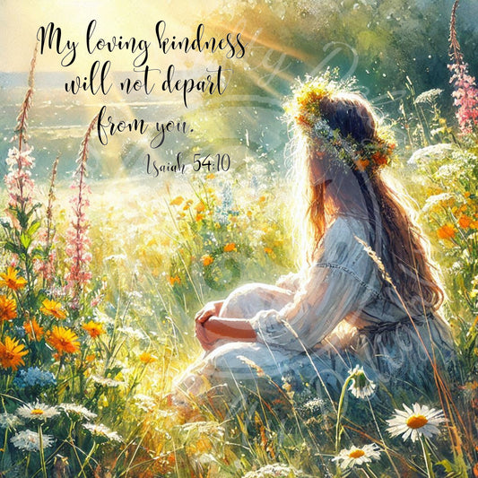 1 Sq Girl in Flowers Isaiah 54:10 8x8" Printable