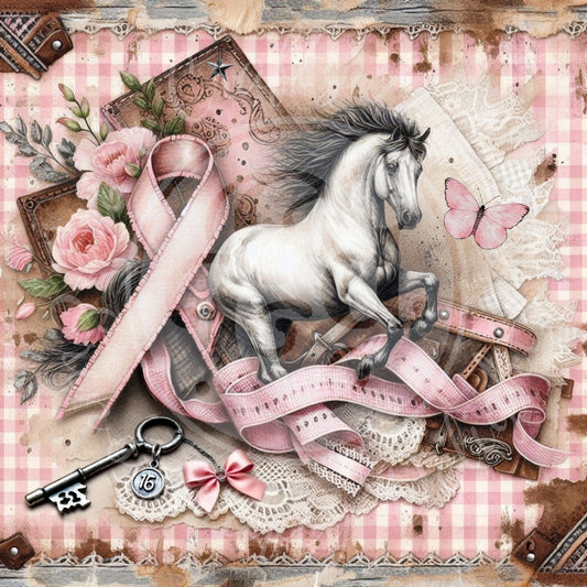 1 Sq Pink Gingham Horse BCA 8x8 Printable