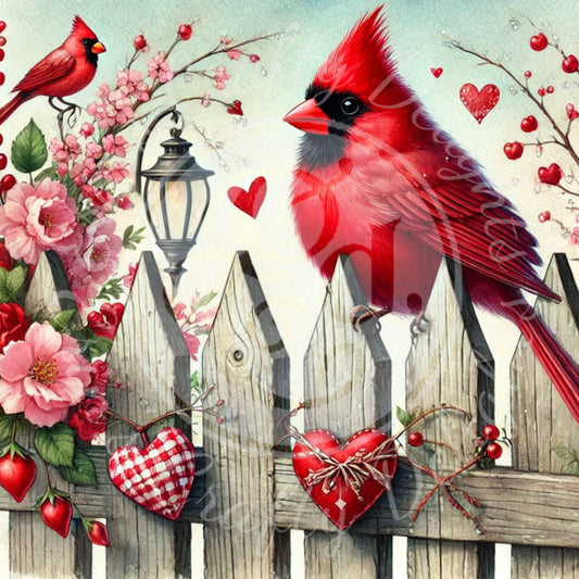 1 Valentine Cardinals on a Fence