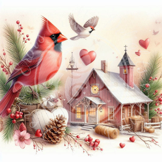 1 Valentine Cardinal and Farmhouse