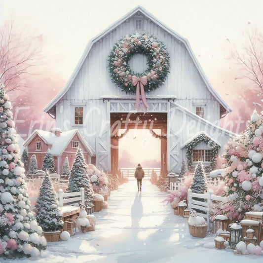 1 White & Pink Barn in Winter