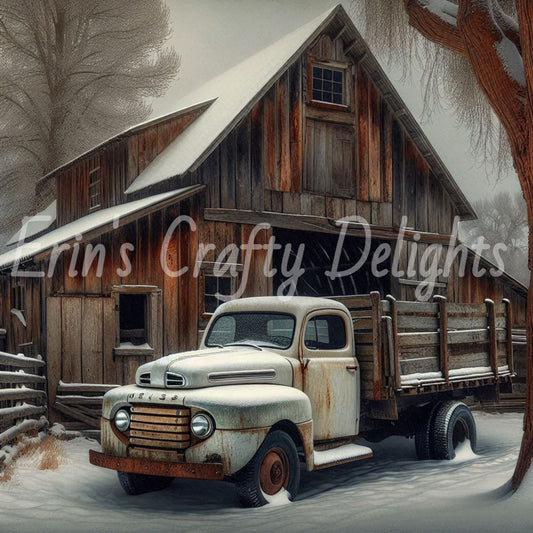 1 White Truck and Barn
