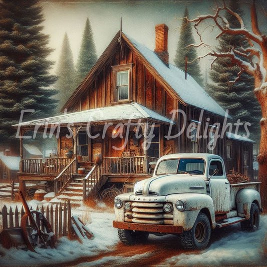 1 White Truck and Farmhouse
