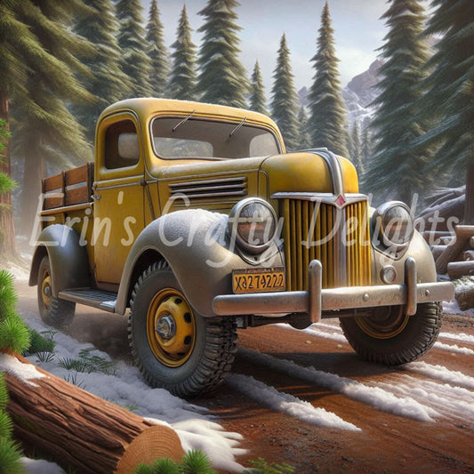 1 Yellow Truck in Woods