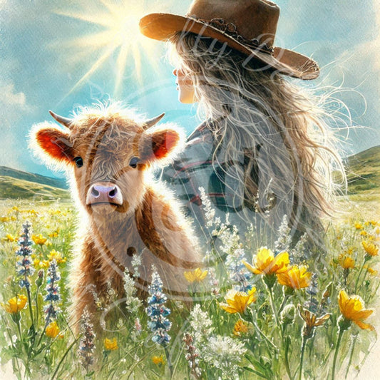 1 Spring Woman & Highland Cow