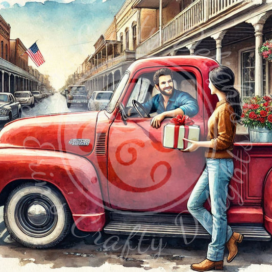 2 Couple in Love and Red Truck