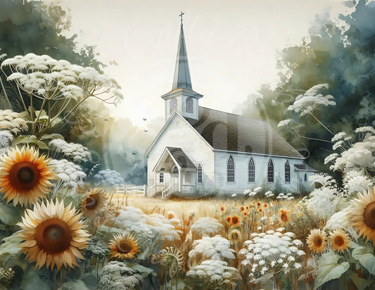 3H Sunflower Queen Anne's Lace Church 8x10