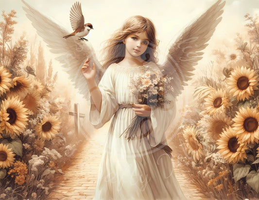 4H Fall Sparrow Angel 8x10" Printable