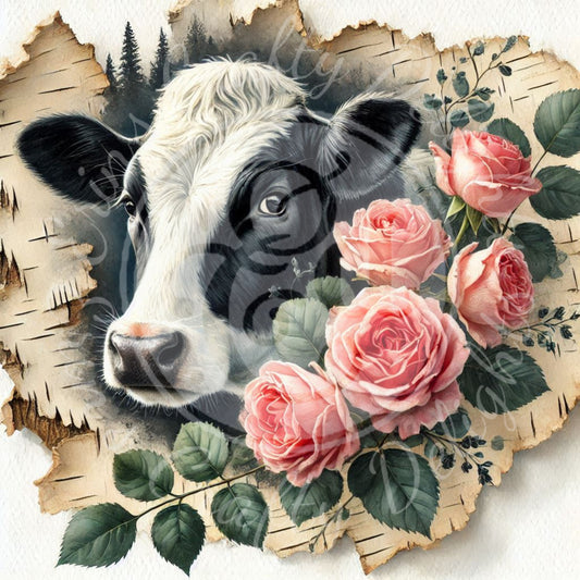 4 Sq Holstein & Roses 8x8" Printable